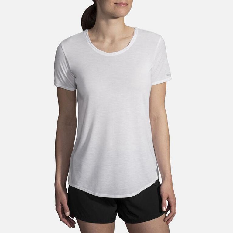 Brooks Distance - Womens Short Sleeve Running Shirt - White (94073OIRY)